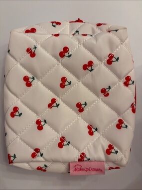 MakeUp Eraser White Quilted Cherry Print Cosmetic Bag